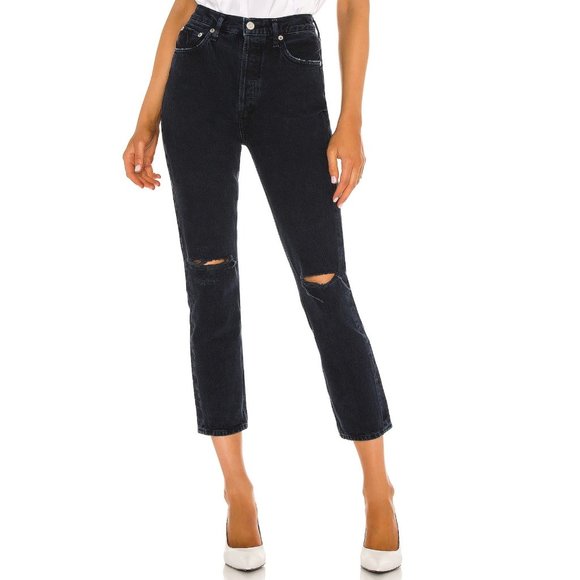 Free People Agolde Riley High Rise Straight Crop in Unseen Size 32
